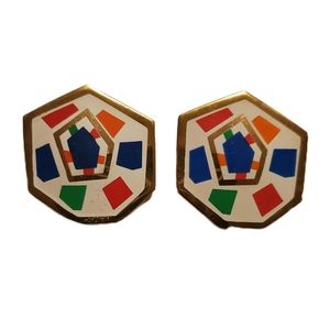 Women's Costume Earrings 7 Sided Shape  Multicolor Red Gold Toned Party Paint